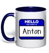 Чашка з кольоровою ручкою Hello my name is Anton Глибокий темно-синій фото