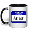 Чашка з кольоровою ручкою Hello my name is Anton Чорний фото