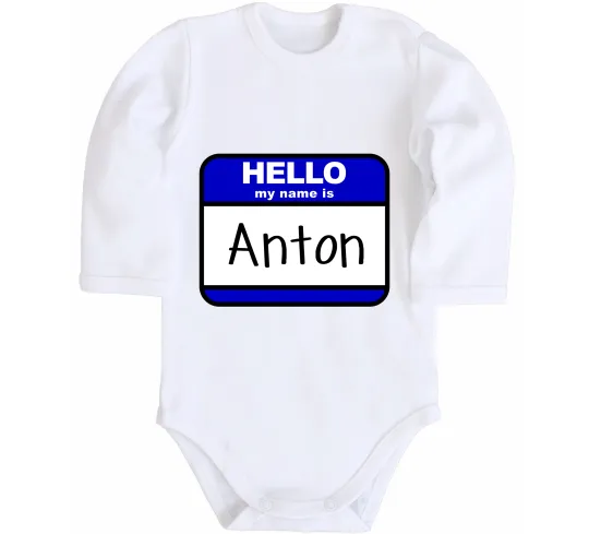 Детский боди Hello my name is Anton Белый фото