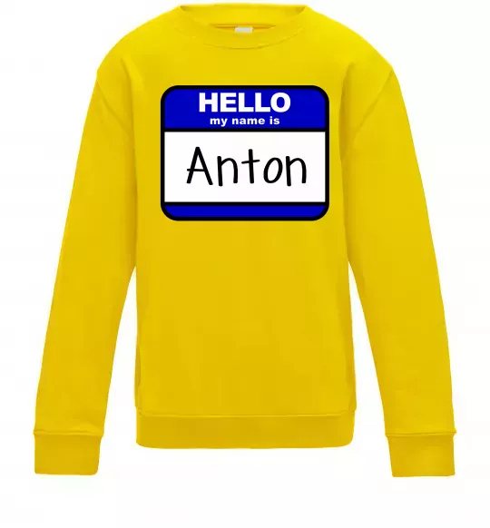 Дитячий світшот Hello my name is Anton Сонячно жовтий фото