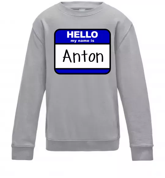 Дитячий світшот Hello my name is Anton Сірий меланж фото
