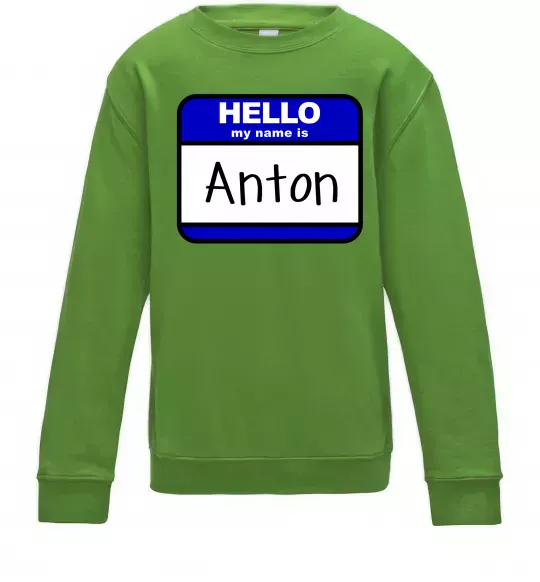 Дитячий світшот Hello my name is Anton Лаймовий фото