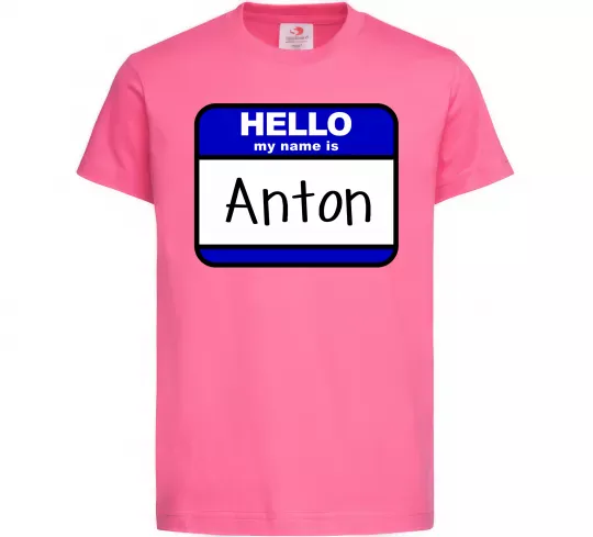 Детская футболка Hello my name is Anton Ярко-розовый фото