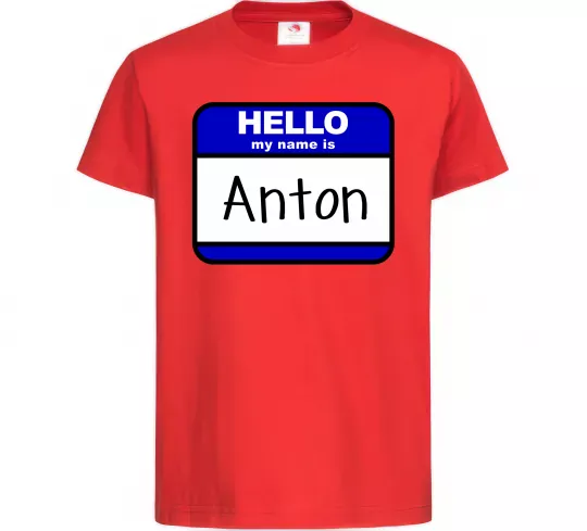 Детская футболка Hello my name is Anton Красный фото