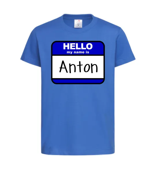 Дитяча футболка Hello my name is Anton Яскраво-синій фото