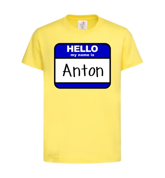Дитяча футболка Hello my name is Anton Лимонний фото