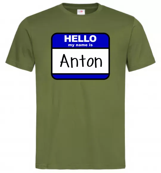 Чоловіча футболка Hello my name is Anton Оливковий фото