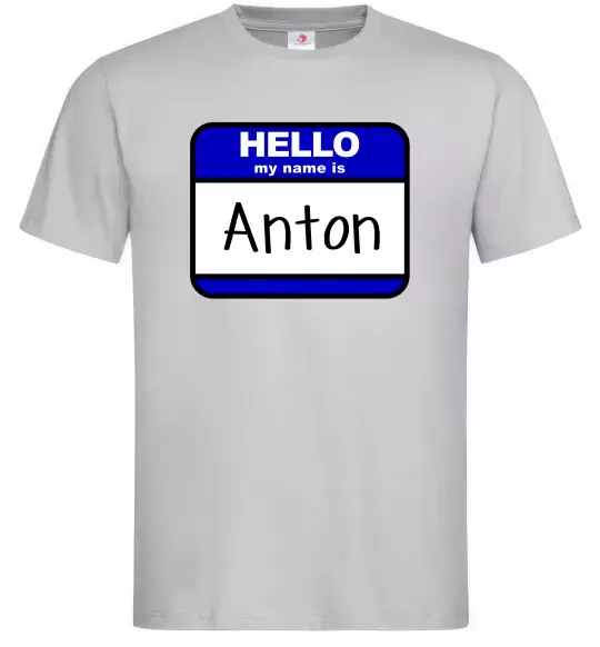 Чоловіча футболка Hello my name is Anton Сірий фото