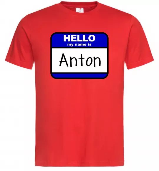 Чоловіча футболка Hello my name is Anton Червоний фото