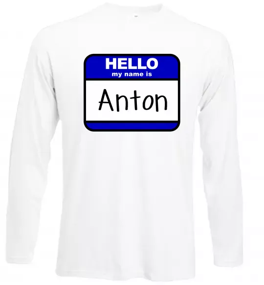 Лонгслів Hello my name is Anton Білий фото