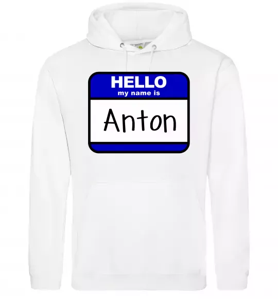 Чоловіча толстовка (худі) Hello my name is Anton Білий фото