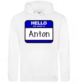 Чоловіча толстовка (худі) Hello my name is Anton Білий фото