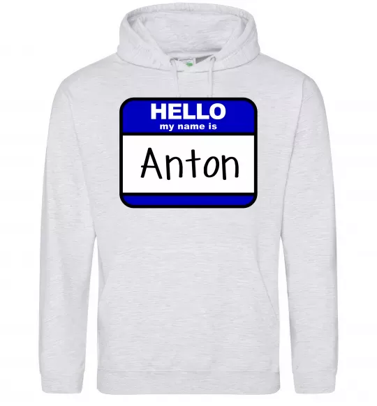 Чоловіча толстовка (худі) Hello my name is Anton Сірий меланж фото