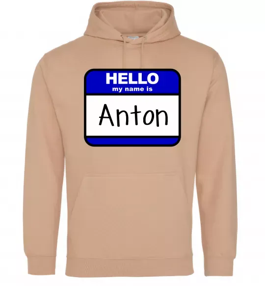 Чоловіча толстовка (худі) Hello my name is Anton Пісочний фото