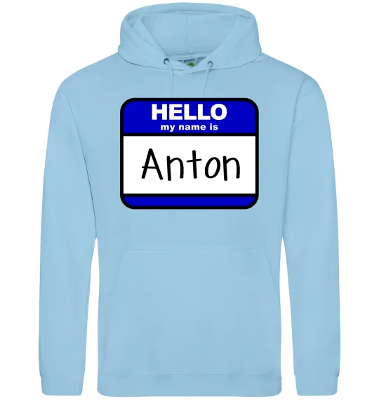 Чоловіча толстовка (худі) Hello my name is Anton Блакитний фото
