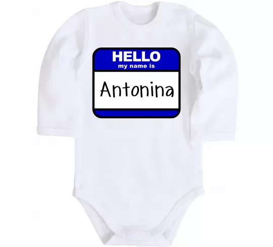 Детский боди Hello my name is Antonina Белый фото