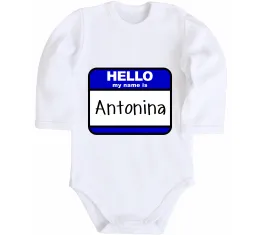 Дитячий бодік Hello my name is Antonina Білий фото