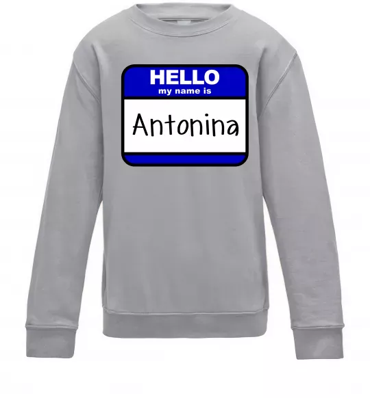 Детский Свитшот Hello my name is Antonina Серый меланж фото