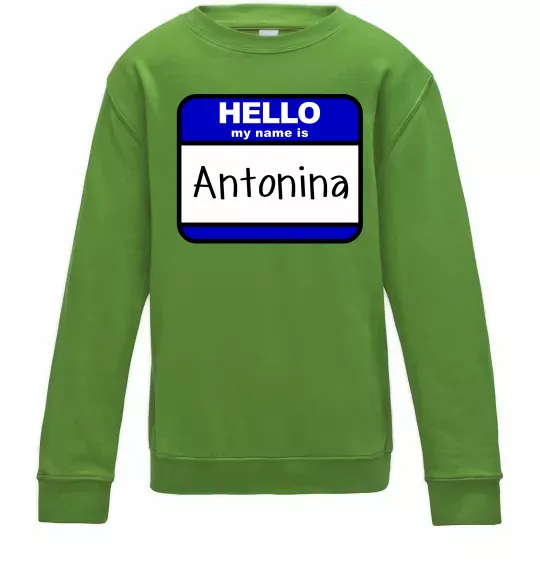 Детский Свитшот Hello my name is Antonina Лаймовый фото