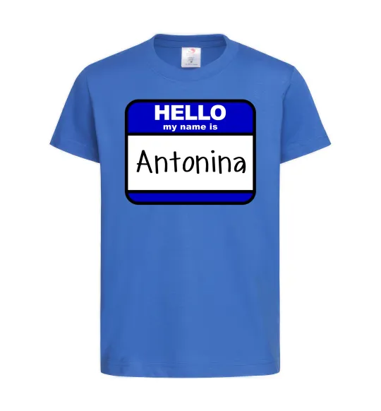 Дитяча футболка Hello my name is Antonina Яскраво-синій фото
