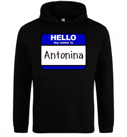 Женская толстовка (худи) Hello my name is Antonina Черный фото