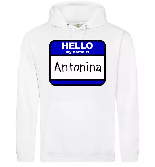 Женская толстовка (худи) Hello my name is Antonina Белый фото