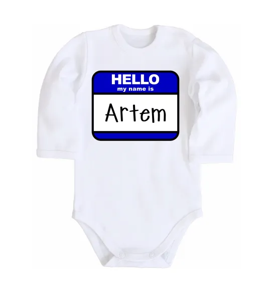 Дитячий бодік Hello my name is Artem Білий фото