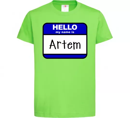 Детская футболка Hello my name is Artem Лаймовый фото