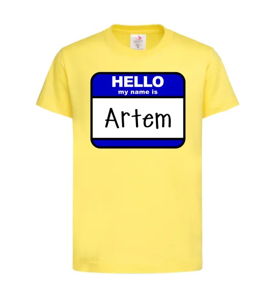 Детская футболка Hello my name is Artem Лимонный фото