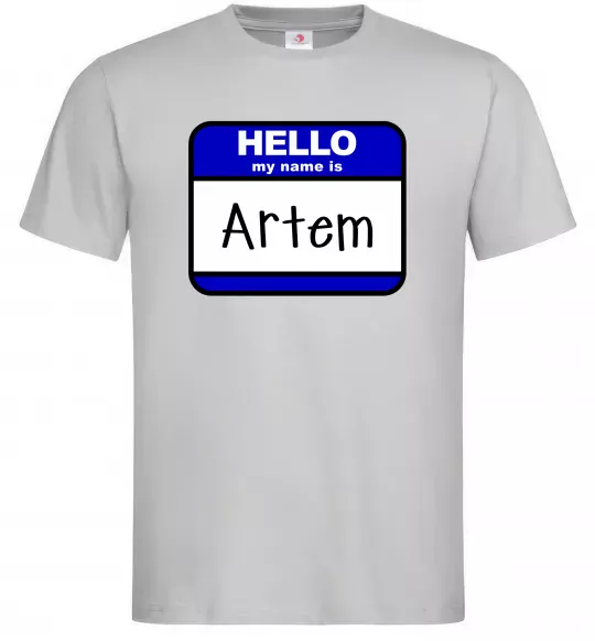 Чоловіча футболка Hello my name is Artem Сірий фото