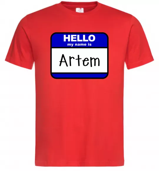 Чоловіча футболка Hello my name is Artem Червоний фото