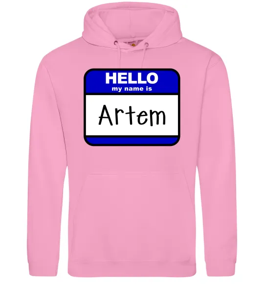 Мужская толстовка (худи) Hello my name is Artem Розовый фото