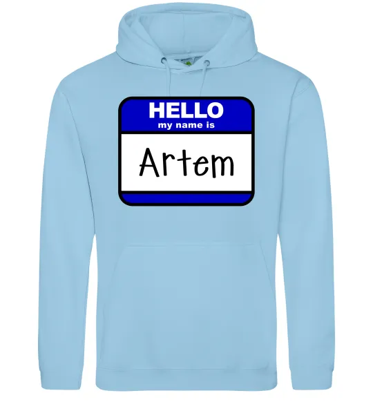 Мужская толстовка (худи) Hello my name is Artem Голубой фото