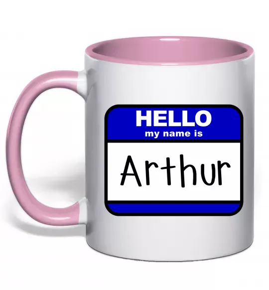 Чашка с цветной ручкой Hello my name is Arthur Нежно розовый фото