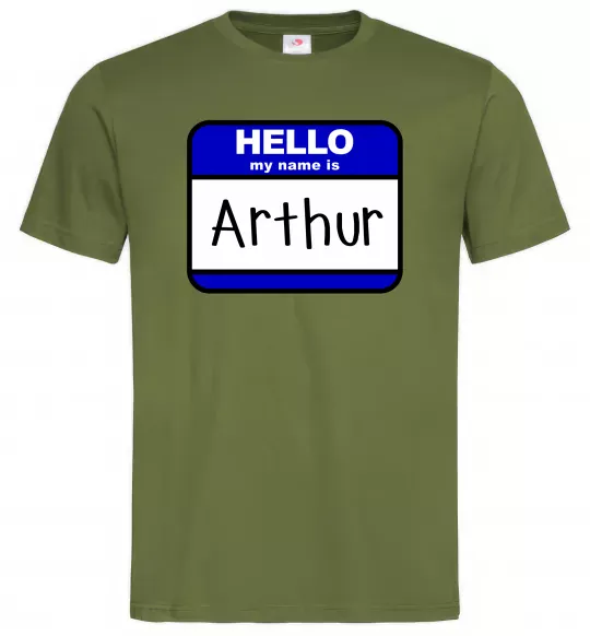 Мужская футболка Hello my name is Arthur Оливковый фото