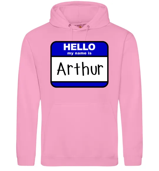 Мужская толстовка (худи) Hello my name is Arthur Розовый фото