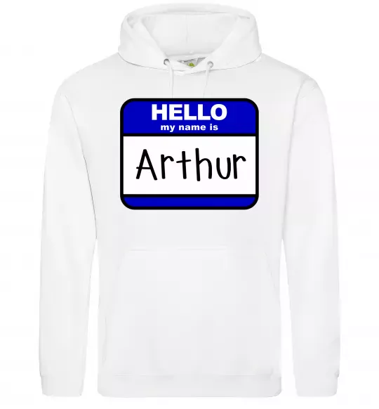 Мужская толстовка (худи) Hello my name is Arthur Белый фото