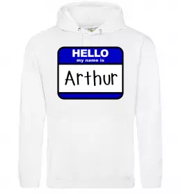 Мужская толстовка (худи) Hello my name is Arthur Белый фото