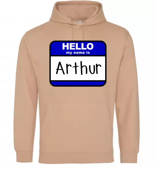 Мужская толстовка (худи) Hello my name is Arthur Песочный фото