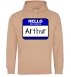 Мужская толстовка (худи) Hello my name is Arthur Песочный фото