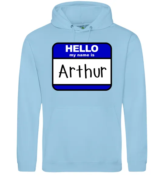 Мужская толстовка (худи) Hello my name is Arthur Голубой фото