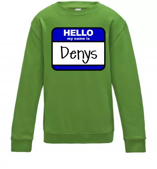 Детский Свитшот Hello my name is Denys Лаймовый фото
