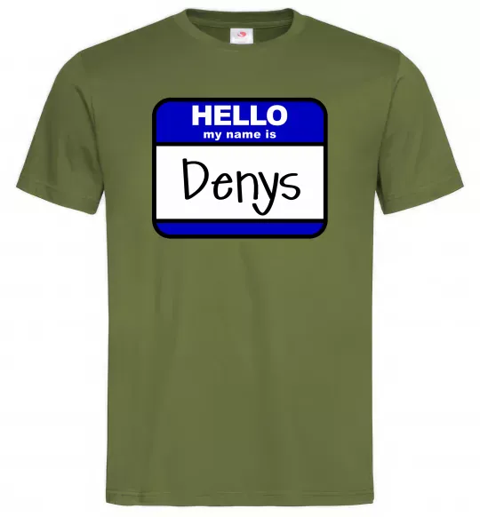 Чоловіча футболка Hello my name is Denys Оливковий фото