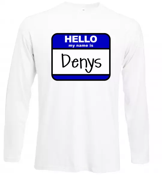 Лонгслів Hello my name is Denys Білий фото