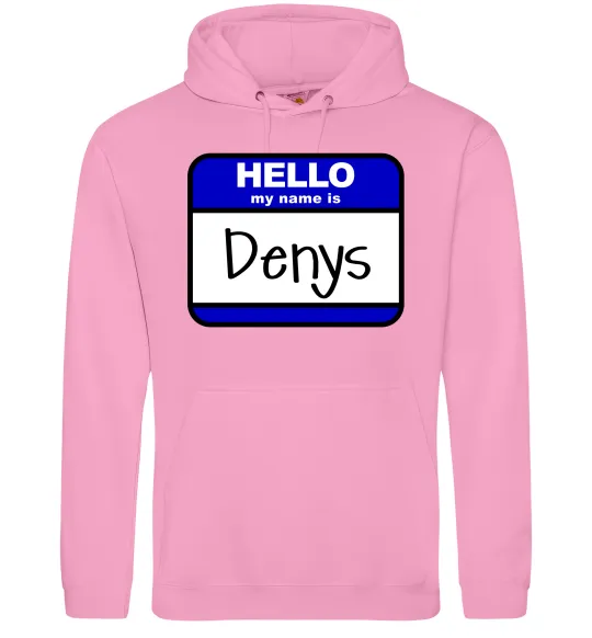 Мужская толстовка (худи) Hello my name is Denys Розовый фото