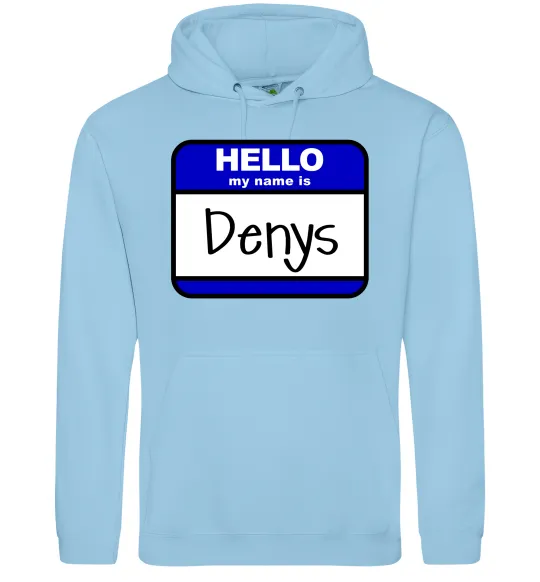 Мужская толстовка (худи) Hello my name is Denys Голубой фото