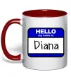 Чашка з кольоровою ручкою Hello my name is Diana Червоний фото