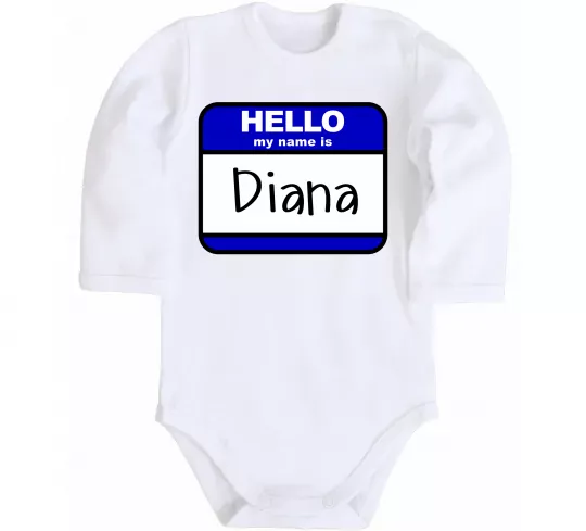 Дитячий бодік Hello my name is Diana Білий фото