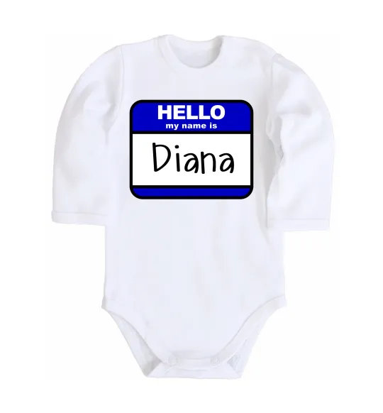 Дитячий бодік Hello my name is Diana Білий фото