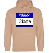 Женская толстовка (худи) Hello my name is Diana Песочный фото